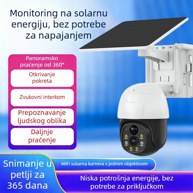 Solarna kamera s WIFI/4G, HD noćni vid, dvosmjerni audio, vanjska upotreba, -20 do 55 °C