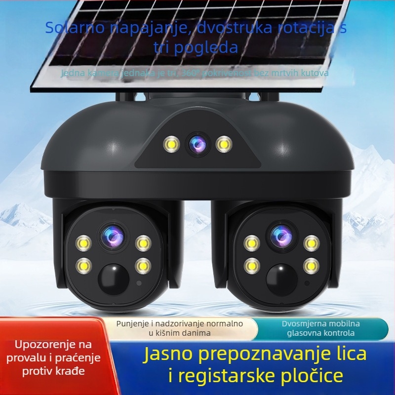 5G solarna sigurnosna kamera s 360° panoramskim HD videom, minimalno osvjetljenje 0,00001 lux, SNR > 44 dB, pogodna za unutarnju i vanjsku upotrebu