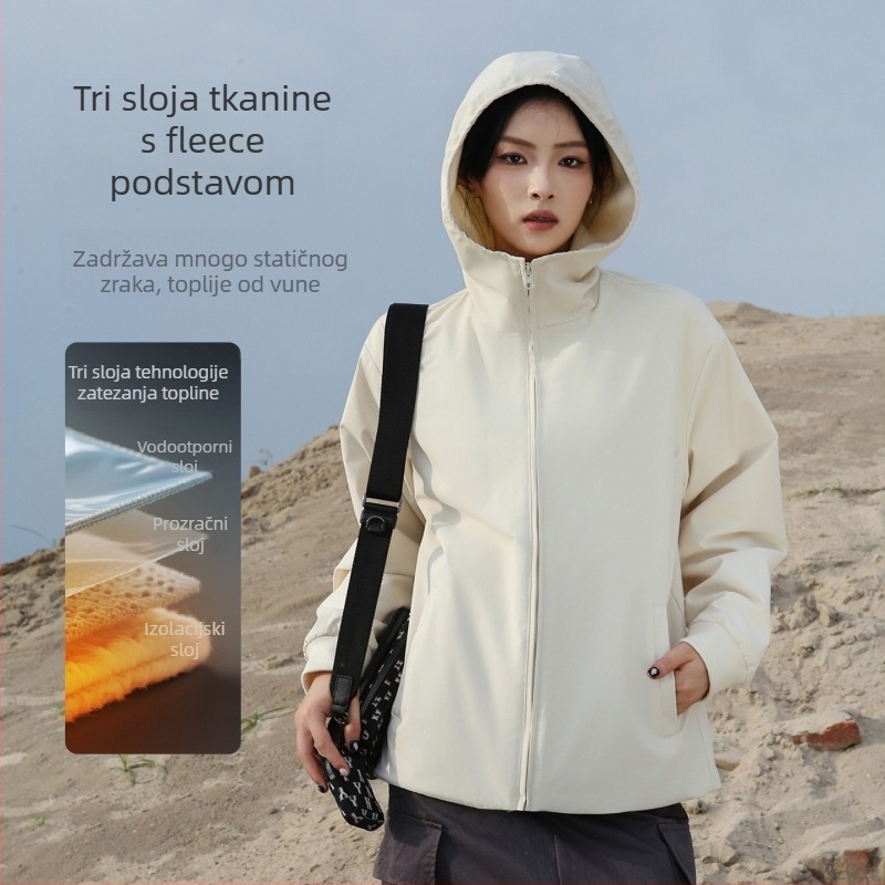 Ženska planinarska jakna – vjetrootpornost i vodootporna, poliester tkanina, polar fleece podstava, jednobojni uzorak, dugi rukavi