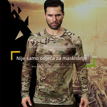 Muška dugačka majica s kamuflažnim uzorkom i brzim sušenjem – elastična tkanina, prozračna, UV zaštita, otporna na vjetar