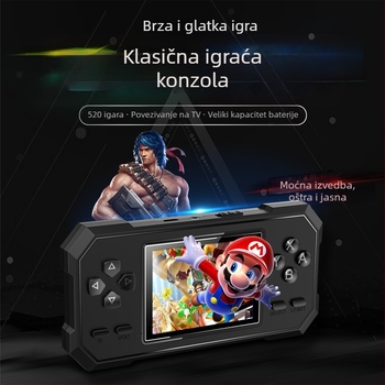 Retro prijenosna konzola za igre s 520 ugrađenih igara, 2 igrača Contra, punjiva