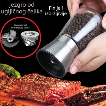 Ručni mlin za papar sa staklenim spremnikom za začine i mehanizmom od karbonskog čelika