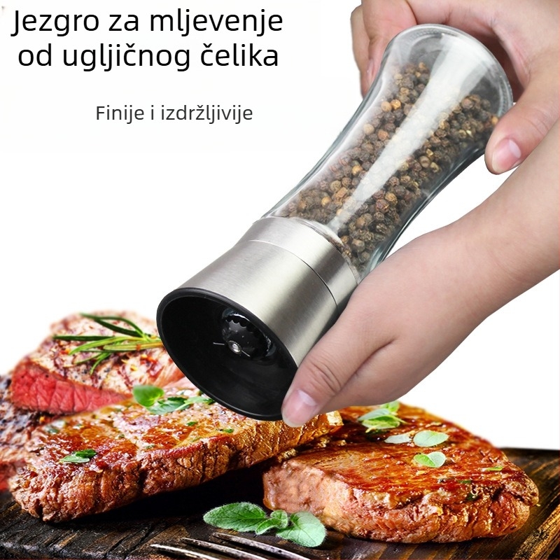 Ručni mlin za papar sa staklenim spremnikom za začine i mehanizmom od karbonskog čelika