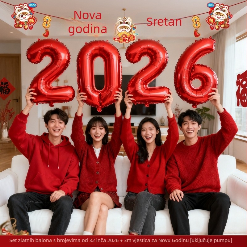 Ručni digitalni broj balon za fotografiranje 2026. – aluminij folija balon, digitalni oblik, bez uzorka, tisk logotipa zabranjen