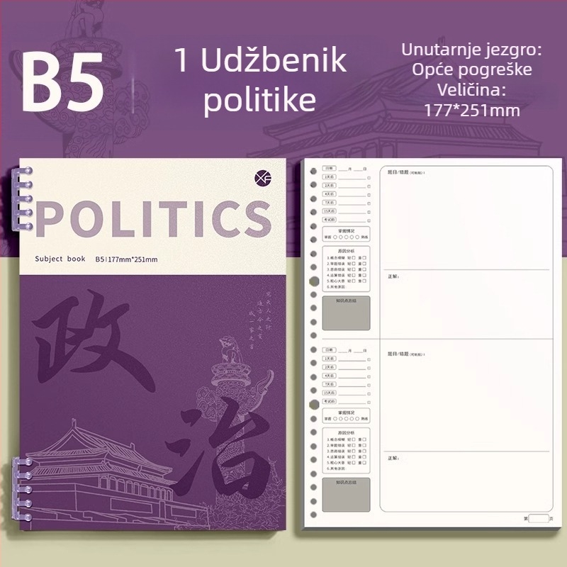 Bilježnica za ispravljanje grešaka za srednjoškolce, s otpadnim listovima, PP omot, Dowling papir 75 g, 100–200 stranica