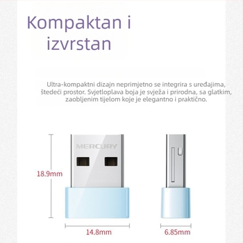 Mercury USB bežična mrežna kartica za stolno računalo i prijenosno računalo – WiFi prijemnik