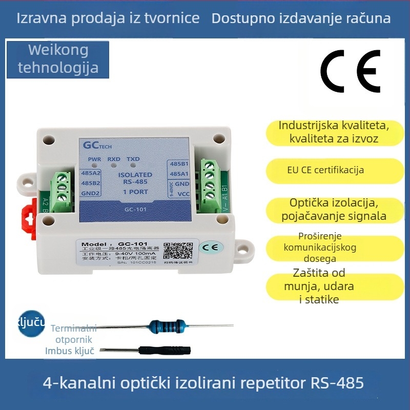 GC-101 RS485 izolator-ponavljač hub: fotolektrična izolacija, pojačanje signala, produžena komunikacijska udaljenost, zaštita od munje i prenaponska zaštita, zaštita od statičkog elektriciteta
