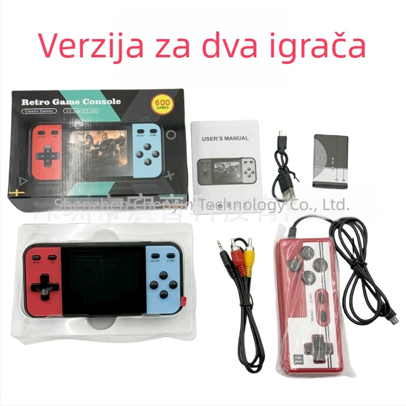 Ručna prijenosna konzola s 600-in-1 retro puzzle avanturom, model Q8, ugrađena memorija, originalni softver za igru, AV izlaz