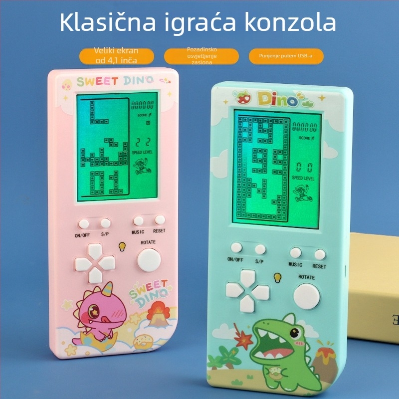 Prijenosna retro igra konzola s Tetrisom, pozadinsko osvjetljenje, USB punjenje, 4GB memorije