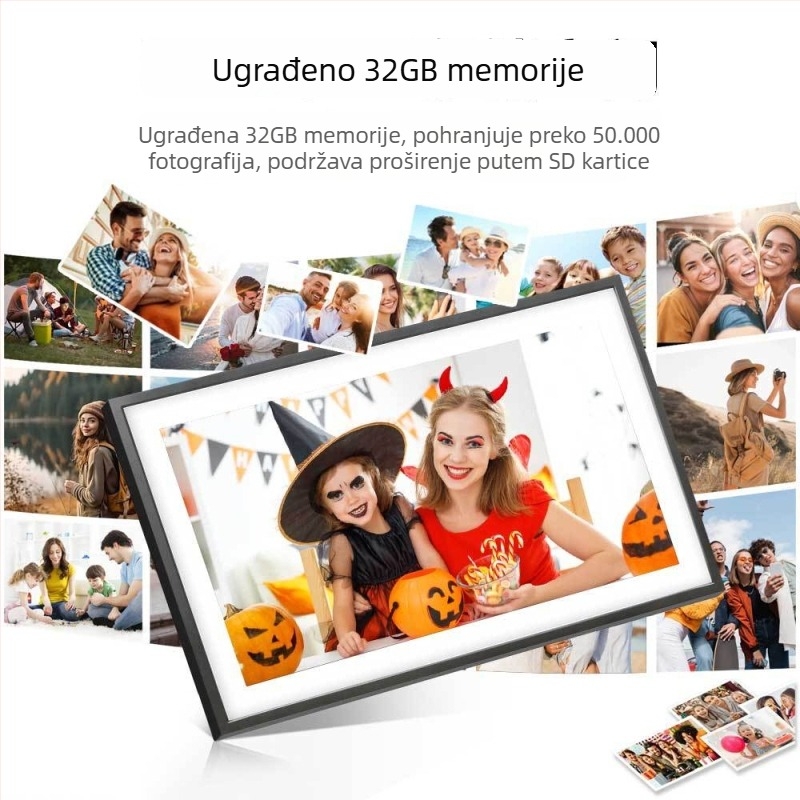 Frameo/Uhale Cloud Wi‑Fi digitalni okvir za fotografije, 32GB pohrane, SD/USB podrška, Full HD 1920×1080 zaslon, bežični prijenos fotografija/video putem mobilne aplikacije, reprodukcija videa