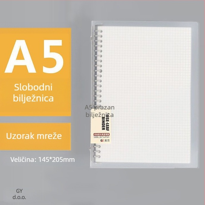 Prozirna PP bilježnica s listovima s otvorima, formati A5/B5/A4, veliki kapacitet, 60 listova, 20/26/30 rupa, zamjenjivi ulošci