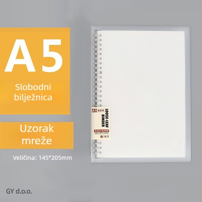 Prozirna PP bilježnica s listovima s otvorima, formati A5/B5/A4, veliki kapacitet, 60 listova, 20/26/30 rupa, zamjenjivi ulošci