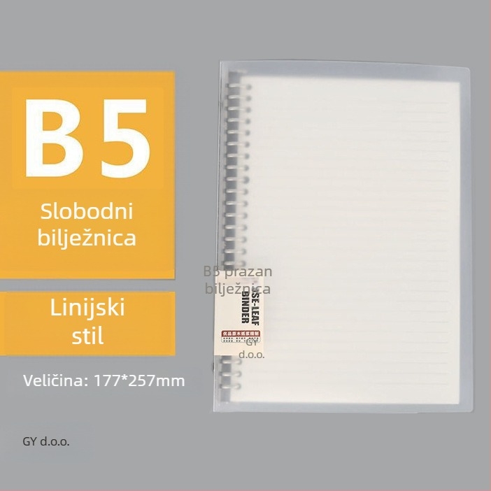 Prozirna PP bilježnica s listovima s otvorima, formati A5/B5/A4, veliki kapacitet, 60 listova, 20/26/30 rupa, zamjenjivi ulošci