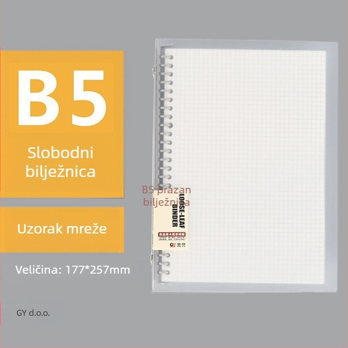 Prozirna PP bilježnica s listovima s otvorima, formati A5/B5/A4, veliki kapacitet, 60 listova, 20/26/30 rupa, zamjenjivi ulošci