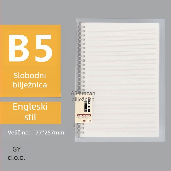 Prozirna PP bilježnica s listovima s otvorima, formati A5/B5/A4, veliki kapacitet, 60 listova, 20/26/30 rupa, zamjenjivi ulošci