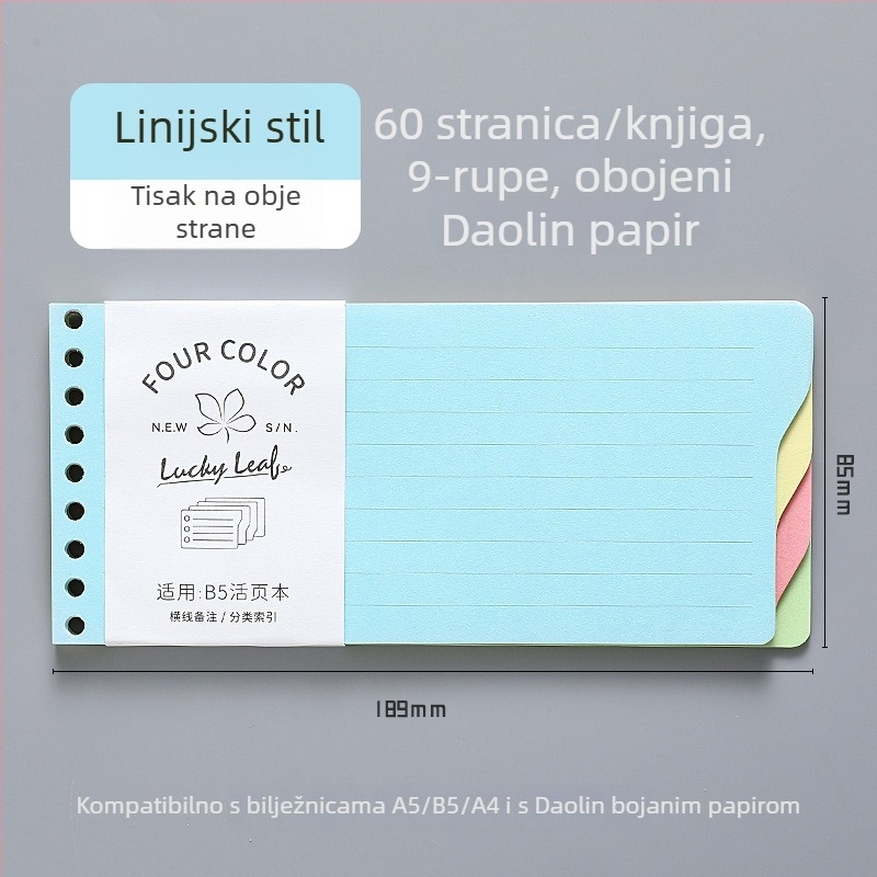 Dowling Refill core za slobodno bilježnice, kompatibilan s 9- i 7- rupa, 60 listova, Dowling Paper