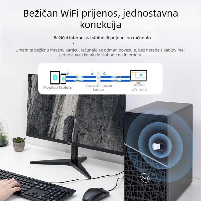 USB bežična mrežna kartica za prijenosna računala – bez upravljačkih programa, 802.11n, 150 Mbps, 2.4 GHz