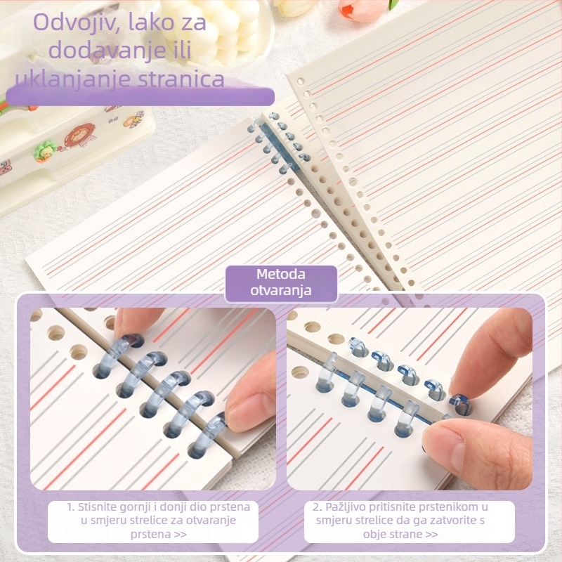 Bilježnica s prstenastim povezom, PP korica, offset papir, 70 g/m², 100–200 stranica