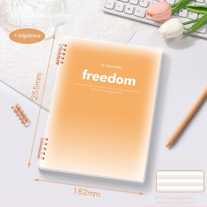 Bilježnica s prstenastim povezom, PP korica, offset papir, 70 g/m², 100–200 stranica
