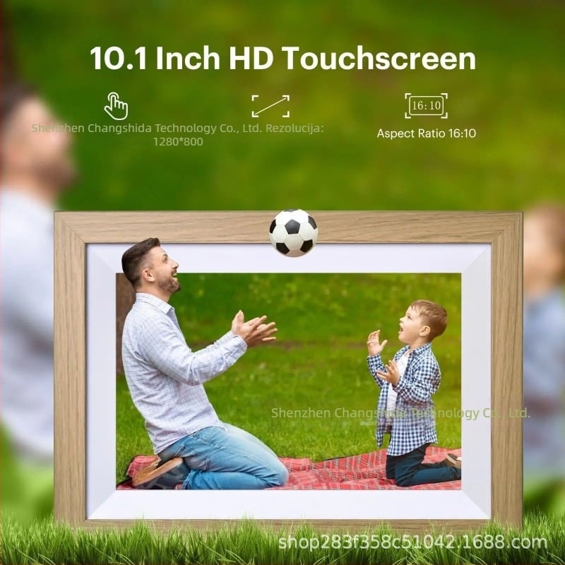Digitalni okvir za fotografije s Wi-Fi i upravljanjem putem mobilne aplikacije, zaslon 1280x800, 32 GB pohrane, podrška SD kartici, JPEG/PNG/JPG formati, reproducija glazbe i videa