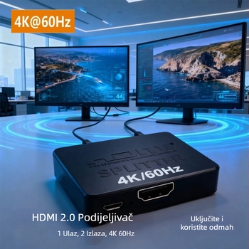 HDMI splitter 1x2, 4K60Hz, mini model, kabel 0,5 m, verzija 2.0