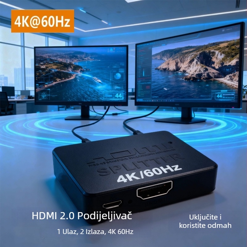 HDMI splitter 1x2, 4K60Hz, mini model, kabel 0,5 m, verzija 2.0