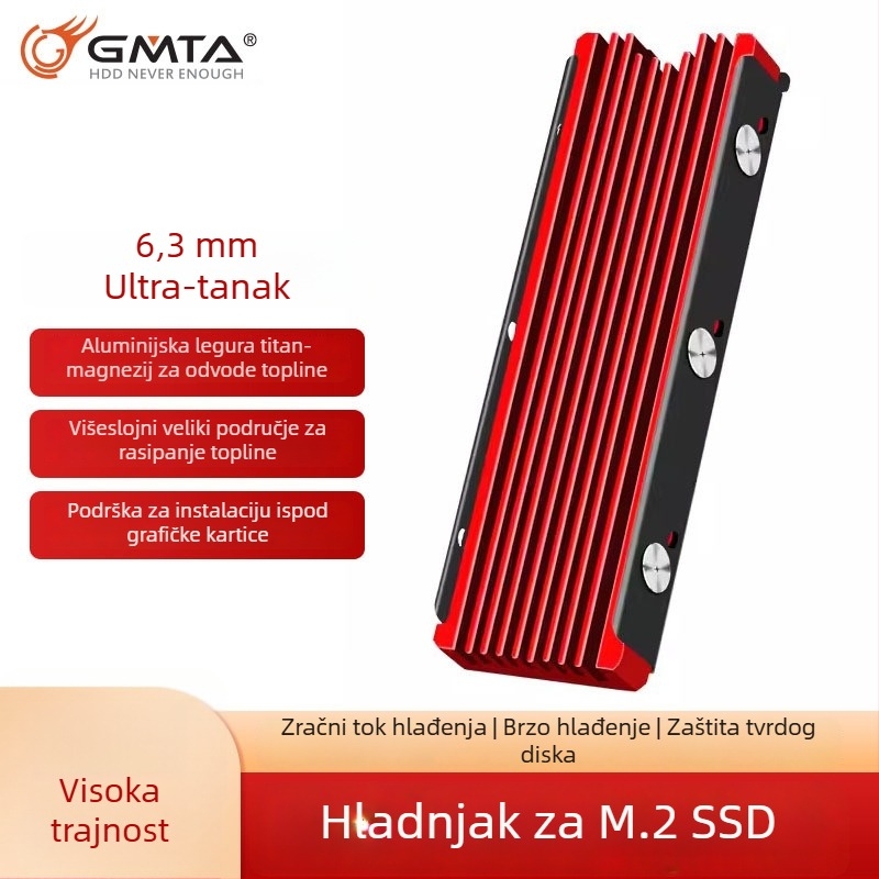 Hlađenje za M.2 2280 SSD - GMTA SR2301, aluminijska legura, tih, protuklizni dizajn, 32.6 g