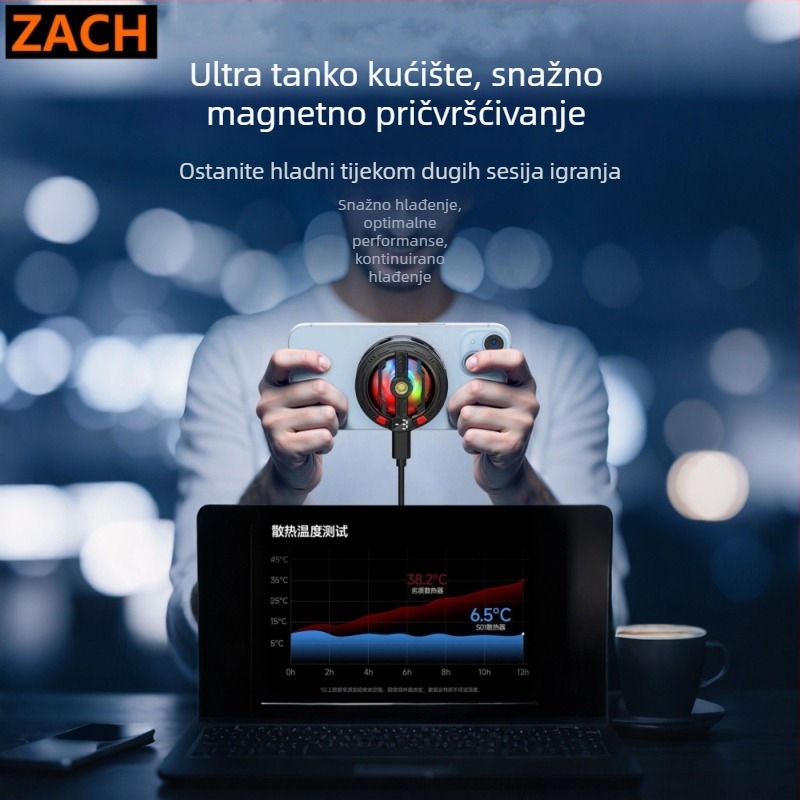 ZACH Magnetski hladnjak za mobilne igre i live streaming, poluvodičko hlađenje, RGB osvjetljenje, tiho djelovanje