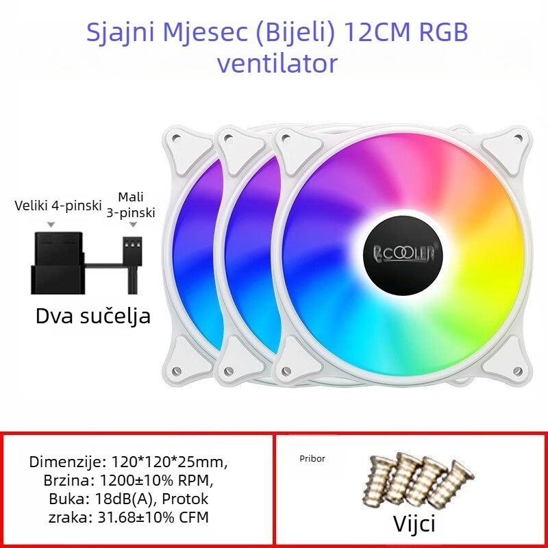 SRGB ventilator kućišta s Laifu ležajem, ABS tijelo, 1200 RPM, buka 18 dB, zrakohlađenje (sučelje za radijatore u seriji)