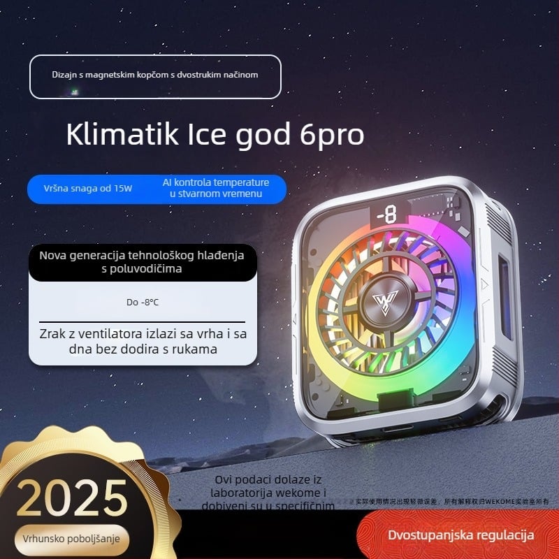 WEKOME F86 Hladnjak za mobitel s AI upravljanjem temperaturom, magnetskim klipom i digitalnim zaslonom, 10W Type-C
