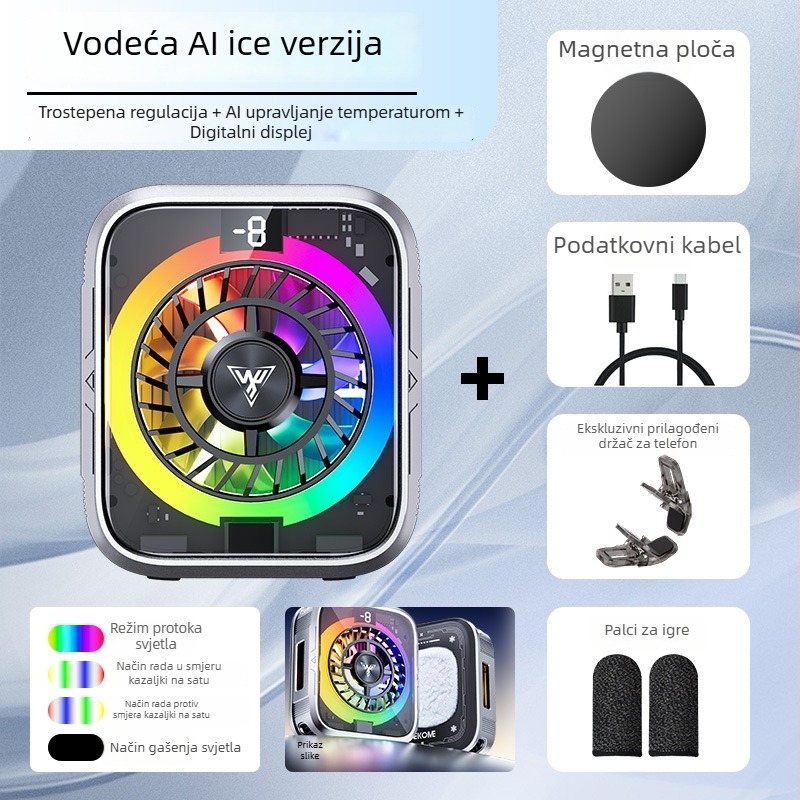 WEKOME F86 Hladnjak za mobitel s AI upravljanjem temperaturom, magnetskim klipom i digitalnim zaslonom, 10W Type-C