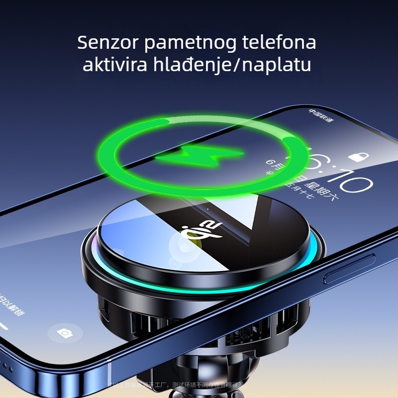 X132 držač za auto za telefon s hlađenjem i bežičnim brzim punjenjem, 23W, ABS + aluminijska legura, USB-C, težina 120 g