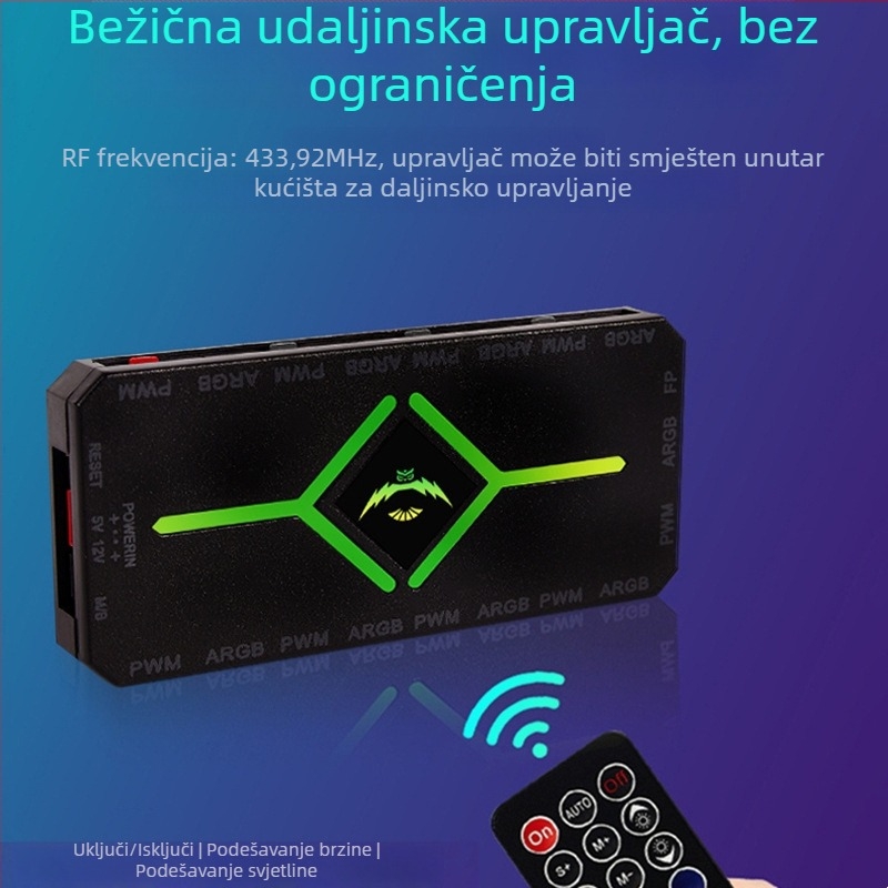 ARGB upravljač ventilatora s bežičnim daljinskim upravljanjem, 5V 3Pin ulaz, PWM upravljanje, hub za ARGB ventilatore u kućištu