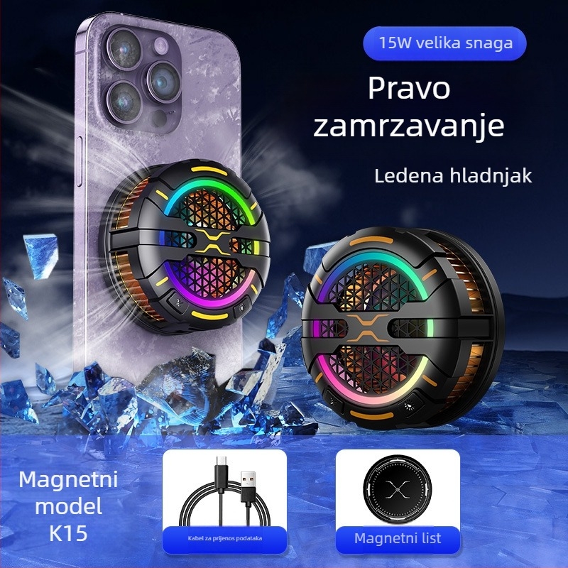 K15 Gaming magnetski hladnjak za telefon i tablet, 3 brzine, 15W, ~120 g, USB-C, materijal ABS+PC/aluminijska legura