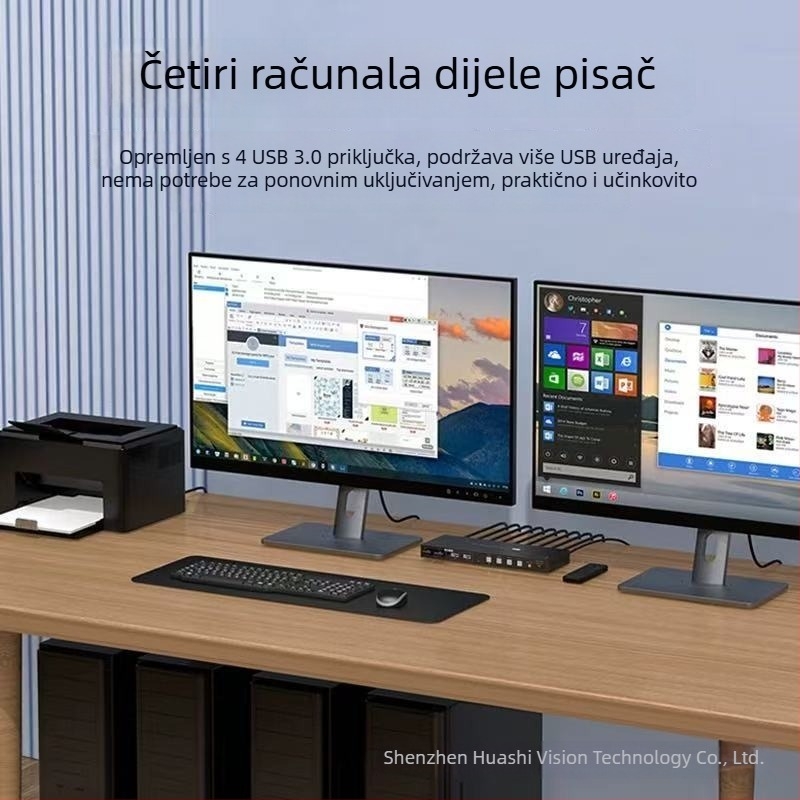 KVM prekidač za četiri računala s HDMI i DP, 8K@60Hz, 5 m kabeli, daljinsko buđenje