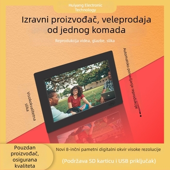 8-inčni inteligentni digitalni okvir za fotografije, 1024x600, omjer stranica 16:9, 16 MB interne memorije, podrška BMP/JPEG/PNG/JPG