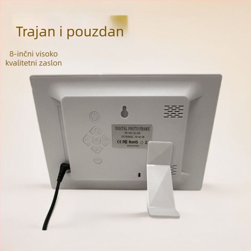 8-inčni inteligentni digitalni okvir za fotografije, 1024x600, omjer stranica 16:9, 16 MB interne memorije, podrška BMP/JPEG/PNG/JPG
