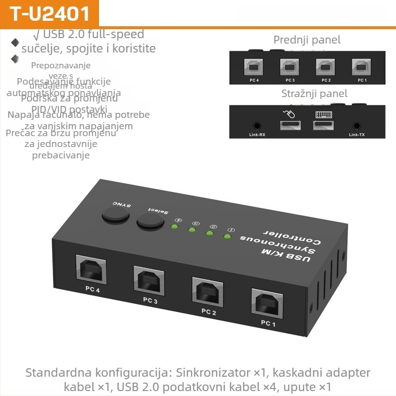 USB KVM prekidač s 2/4/8 portova za dijeljenje tipkovnice i miša među više računala