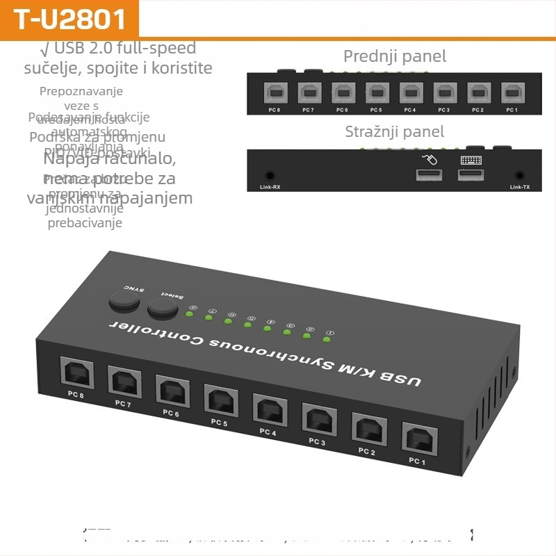 USB KVM prekidač s 2/4/8 portova za dijeljenje tipkovnice i miša među više računala