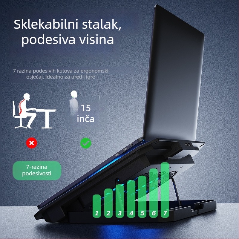 Chladič za notebook N22 s dvije toplinske cijevi, hidraulički ležaj, ABS kućište, 1200 RPM, USB dva porta