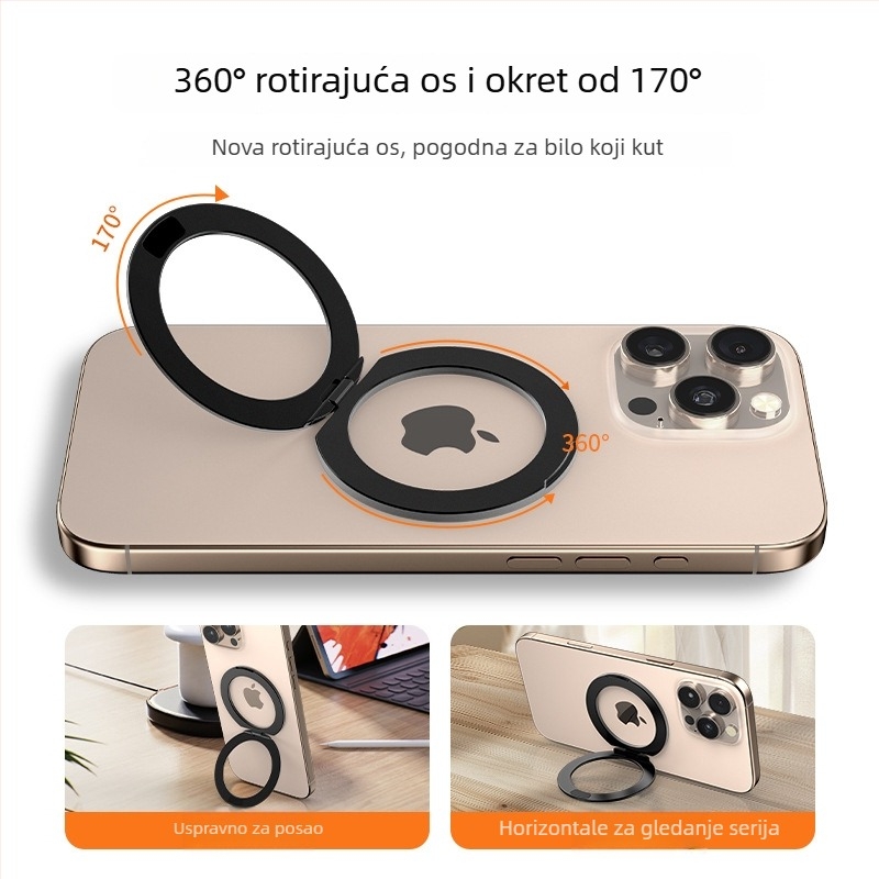 Magnetni držač za telefon s prstenom, sklopivi, teleskop, 360° rotacija
