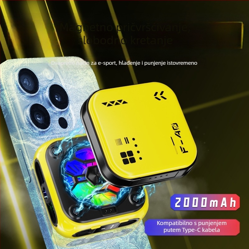 Chladič za mobitel s magnetskim AI upravljanjem temperaturom, model F40 — 10W, Type-C, ABS+metal, 185 g