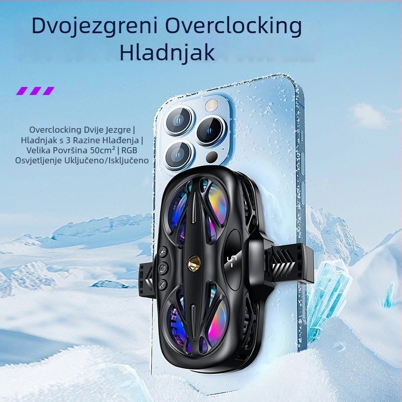 Klip za stražnju stranu telefona za hlađenje s RGB osvjetljenjem i tri digitalna zaslona (Model: 12, Snaga: 15W, Težina: 158 g, Materijal: ABS+PC+aluminijska legura, Sučelje: Type-C)