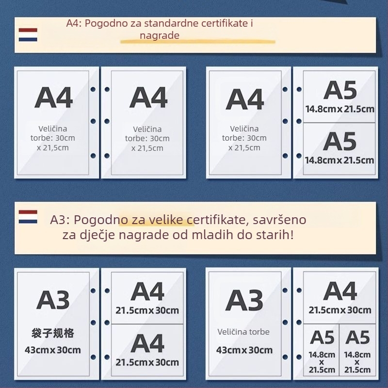 Knjiga za certifikate – kožna površina, 40 stranica, bez logotipa, poklon za djecu i razredne kolege