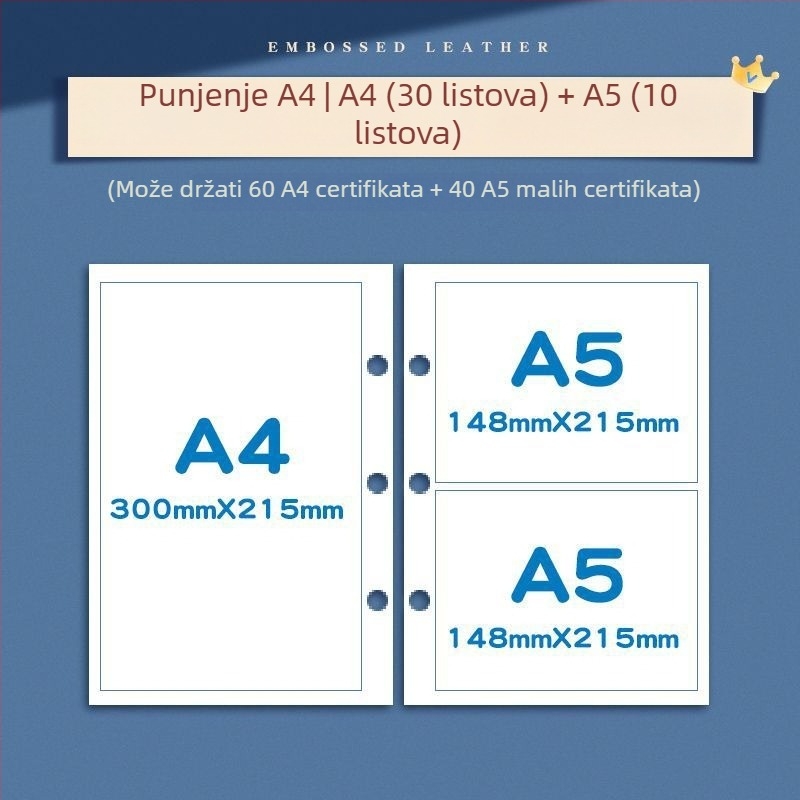 Knjiga za certifikate – kožna površina, 40 stranica, bez logotipa, poklon za djecu i razredne kolege