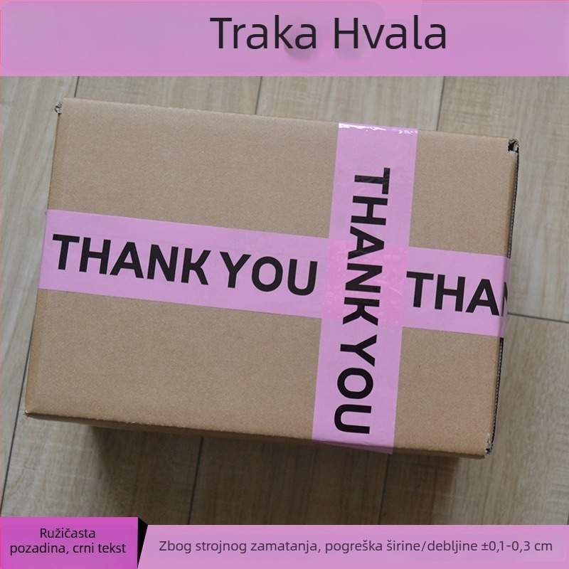 Ispisana THANKYOU traka za brtvljenje s crteom, BOPP film, Hydrosol ljepilo, širina 45 mm, duljina 10–100 m, debljina filma 52 μm