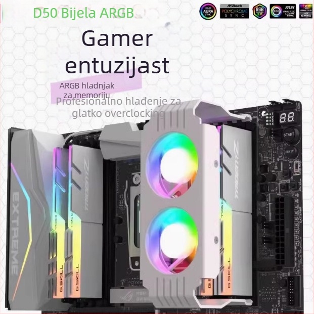 D50 memorijski ARGB hladnjak s PWM kontrolom temperature, dualni ventilator, DDR4/DDR5 potpuno pokrivanje, 5V sinkronizacija