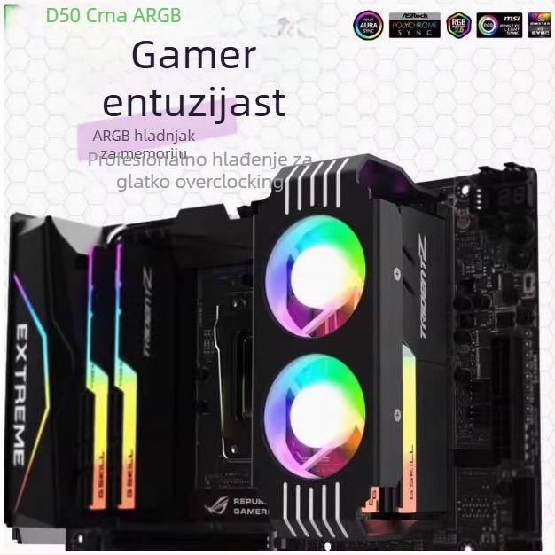D50 memorijski ARGB hladnjak s PWM kontrolom temperature, dualni ventilator, DDR4/DDR5 potpuno pokrivanje, 5V sinkronizacija