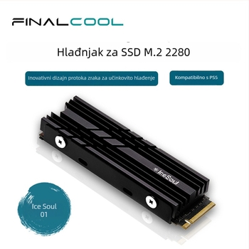 Hladnjak za M.2 NVMe SSD 2280, aluminijska legura, dvostrani termalni jastučić, 5 toplinskih cijevi, model Ice Soul 01