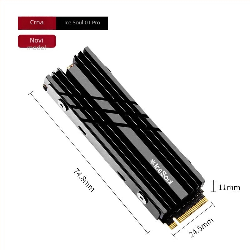 Hladnjak za M.2 NVMe SSD 2280, aluminijska legura, dvostrani termalni jastučić, 5 toplinskih cijevi, model Ice Soul 01